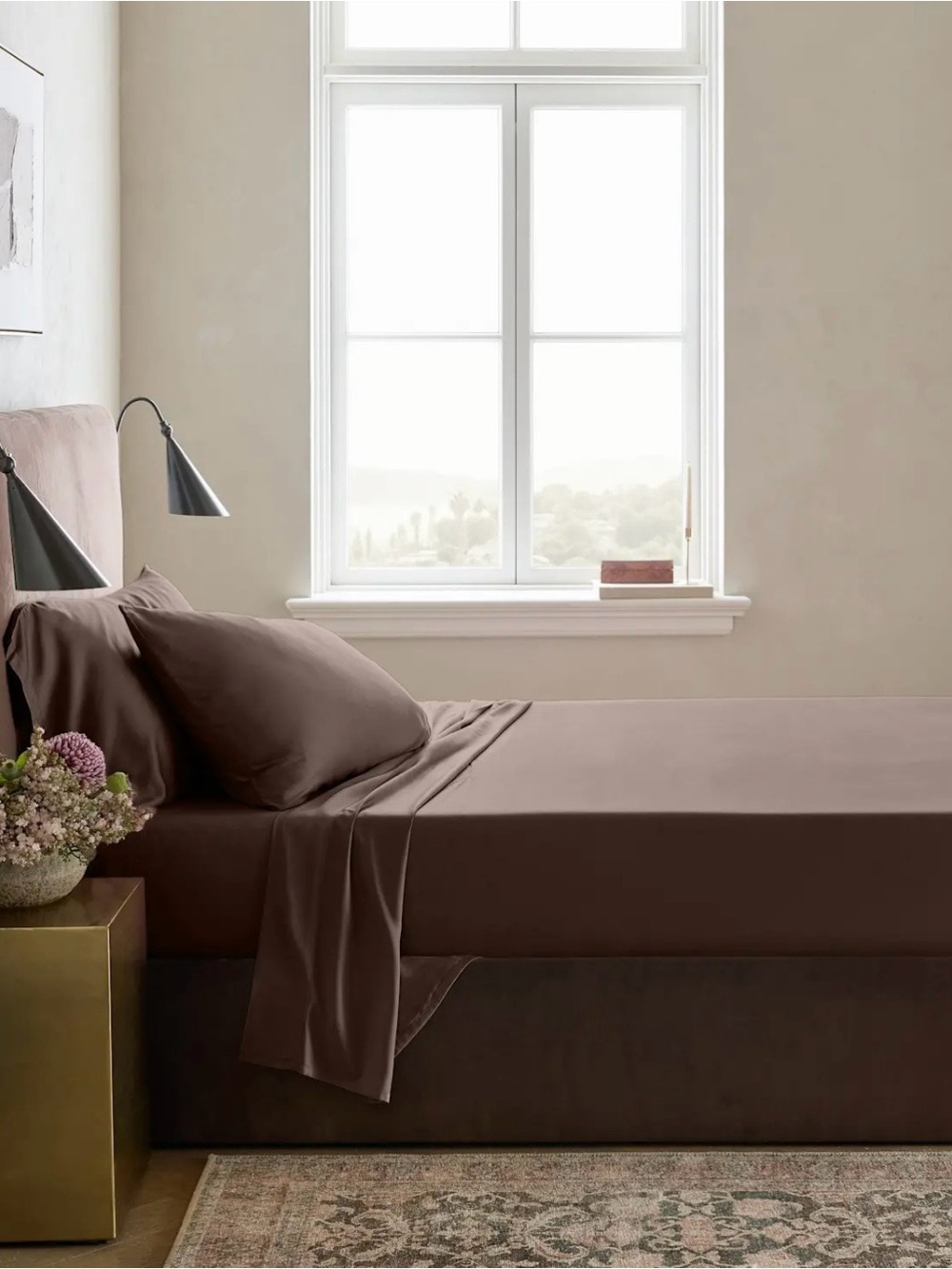 QUINCE BAMBOO FITTED 3 PIECE FITTED SHEET SET KING ESPRESSO NWT!